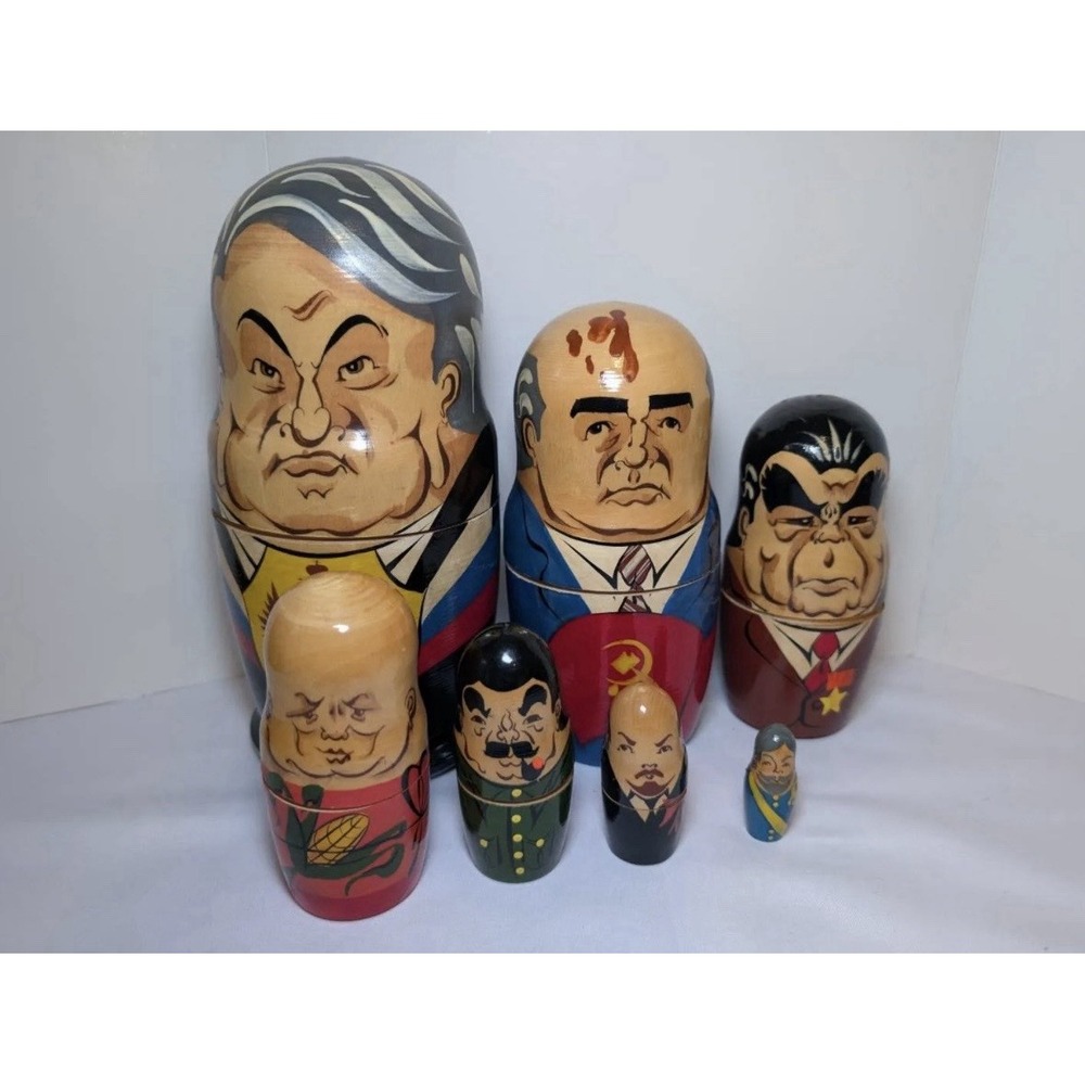 Vintage 7 Pc Russian Leader Nesting Dolls Matryoshka Political Yeltsin Gorbachev